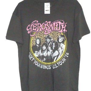 Women's Official AEROSMITH Band Get Your Wings US Tour '74 T-Shirt Gray Size XL